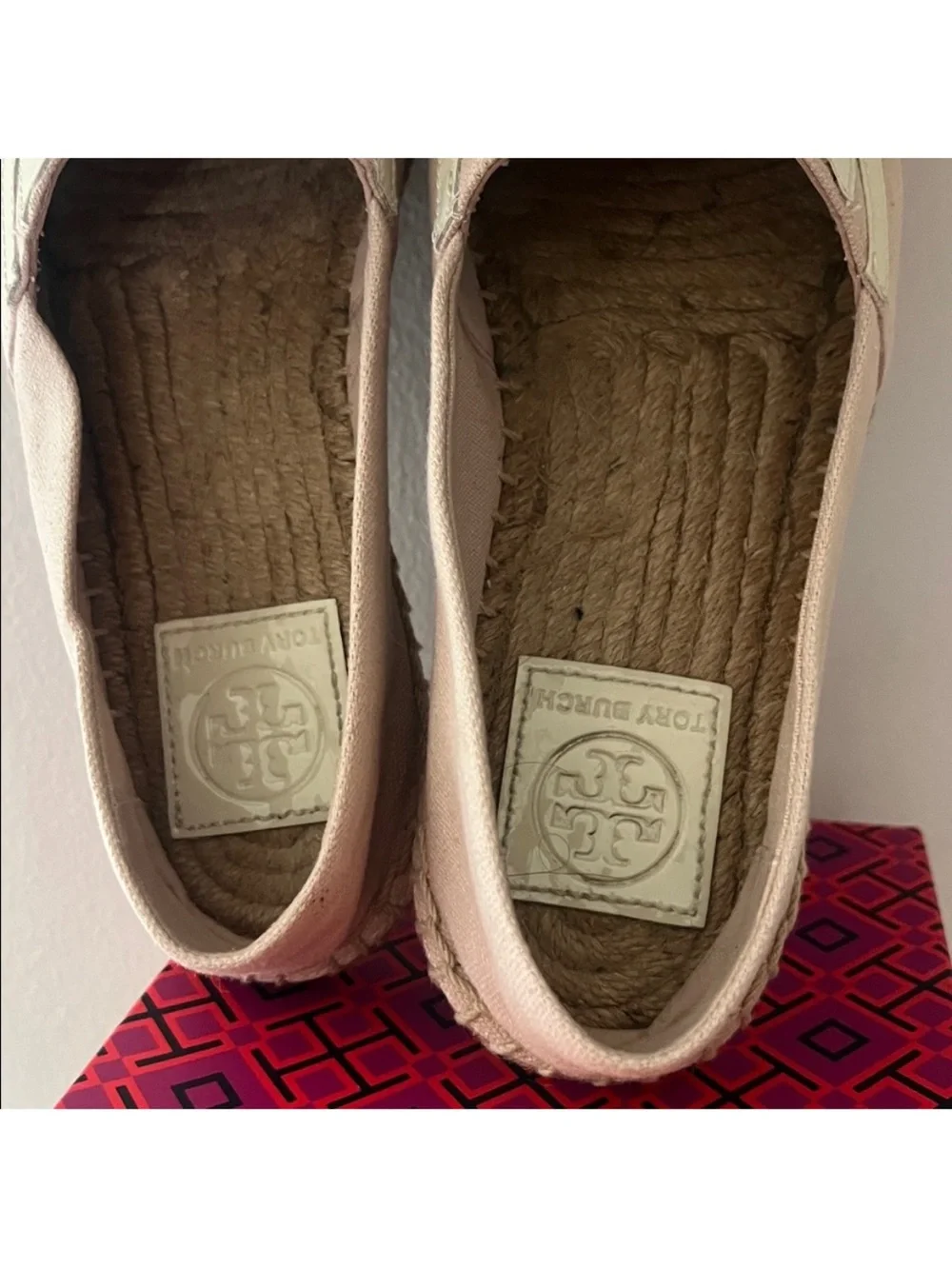 Tory Burch Blush Pink Canvas Espadrille Logo Slip-On